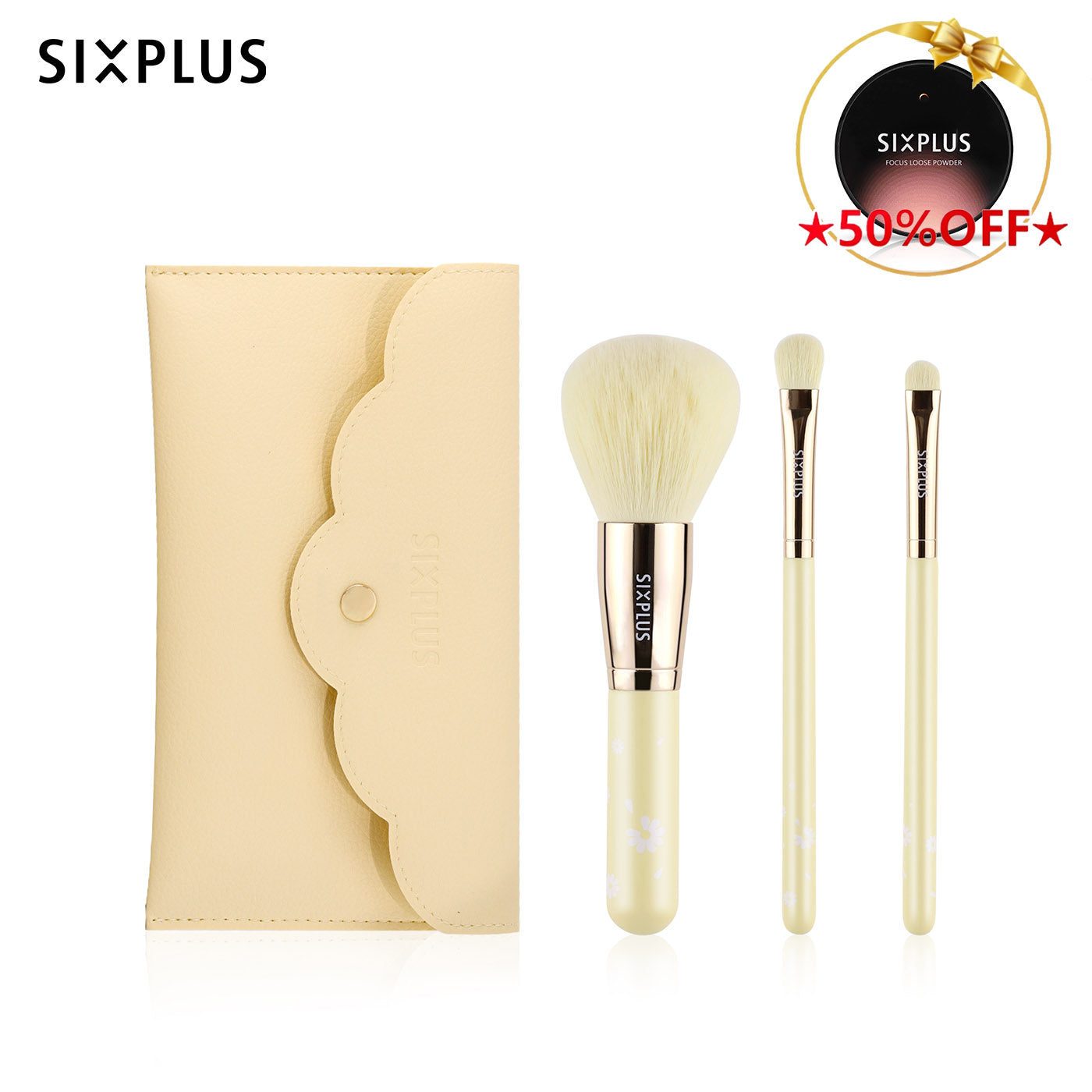 SIXPLUS 3pcs Pale Yellow Makeup Brushes  - Daisy Series