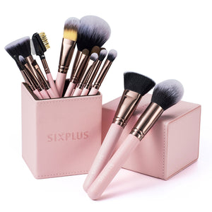 SIXPLUS 15Pcs Coffee Makeup Brush Set With Magnetic Storage Box