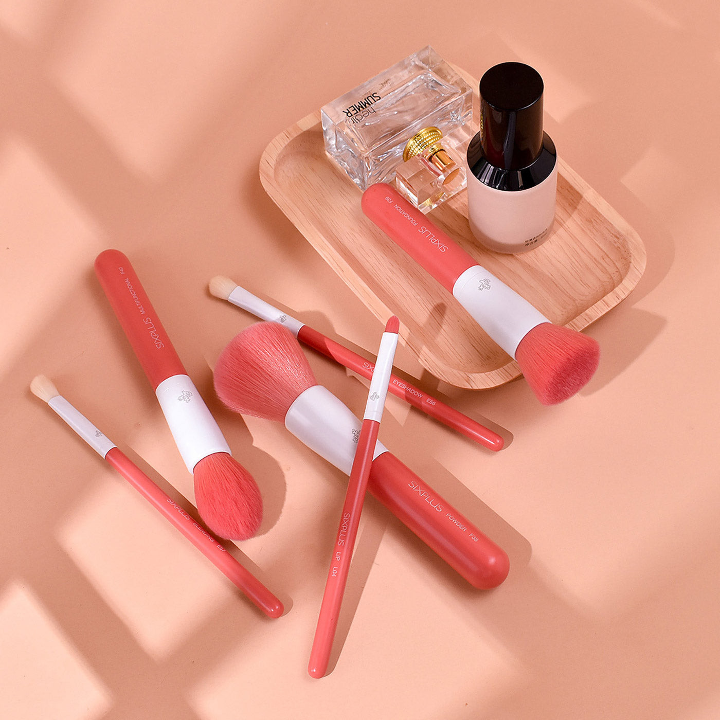 6Pcs Coral Orange Makeup Brush Set