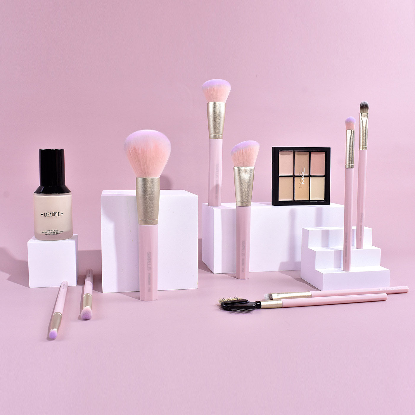 9pcs pink octagonal makeup brush set